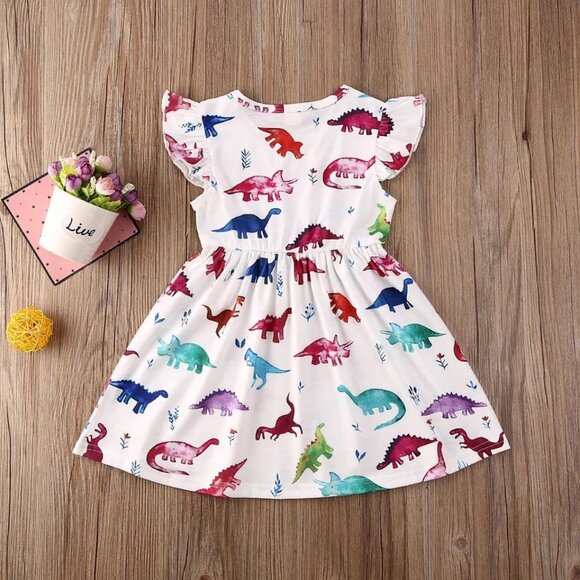 Girl's Dinosaur Print Dress - Picture 2 of 3
